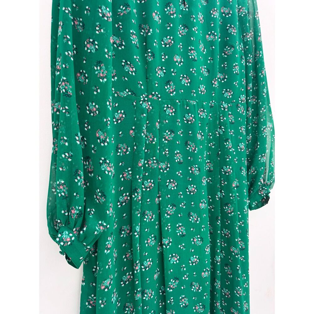 Boden Green Floral Midi Dress Size US 8R Long Sleeve Chiffon - Picture 5 of 7